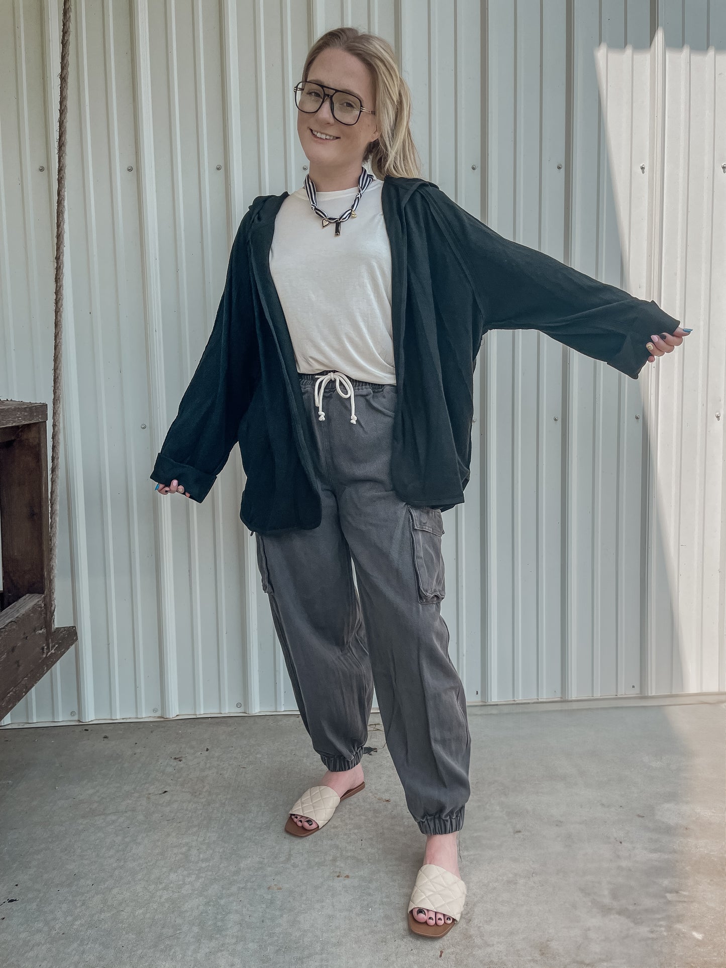 Black Hooded Cardigan