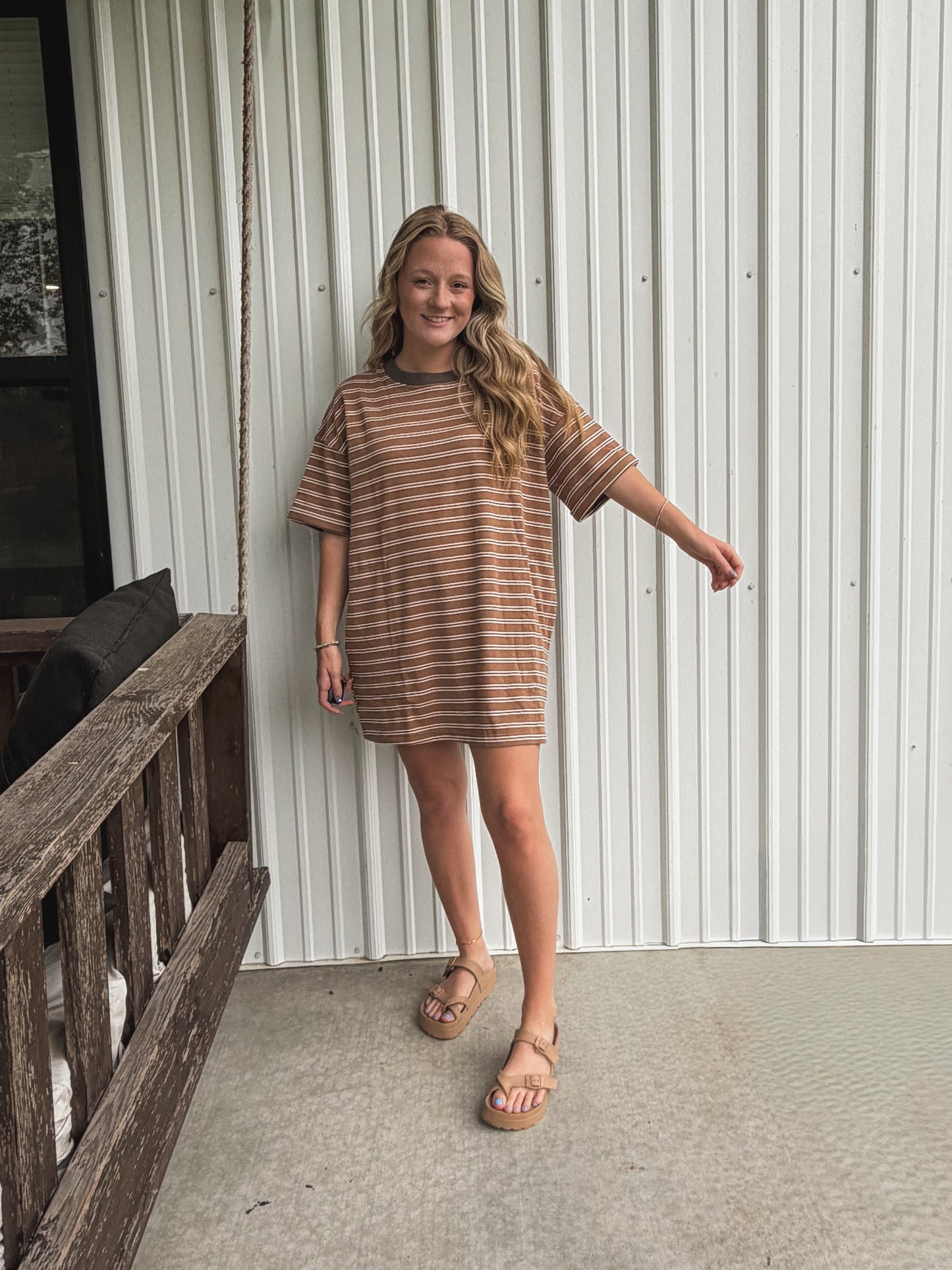 Brown Stripe Tshirt Dress