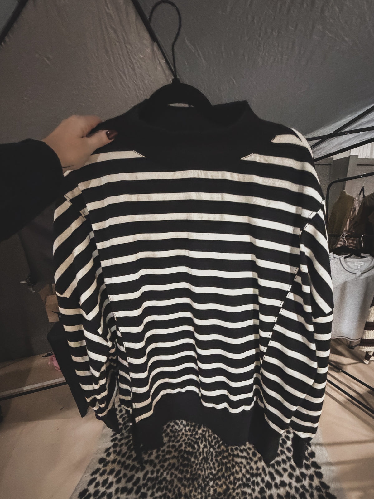 Black & Cream Striped Mockneck