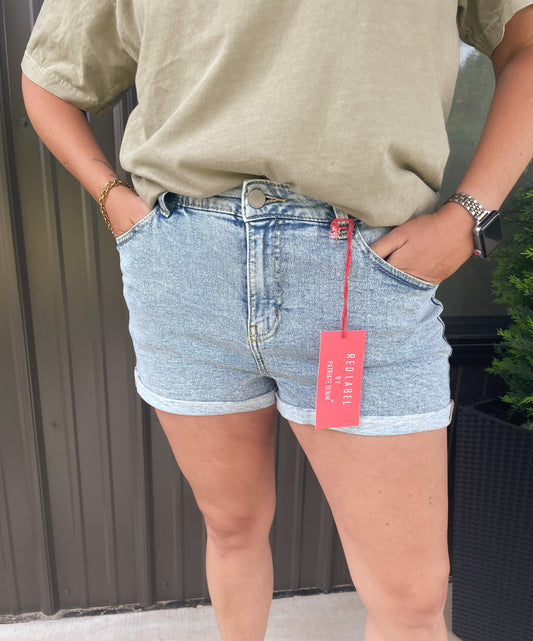 Stretch Denim Folded Hem Shorts