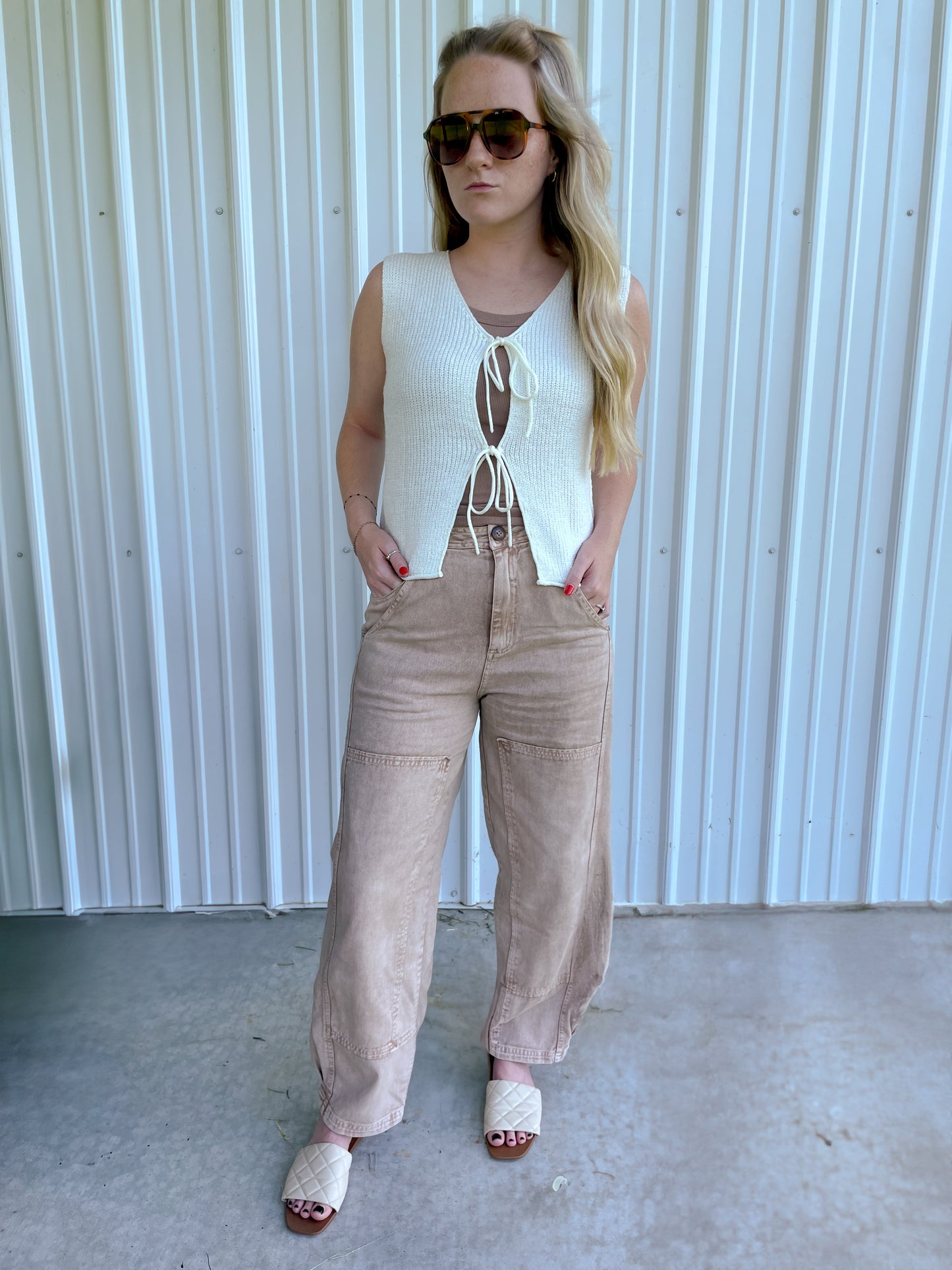 Mineral Washed Barrel-Shape Pants