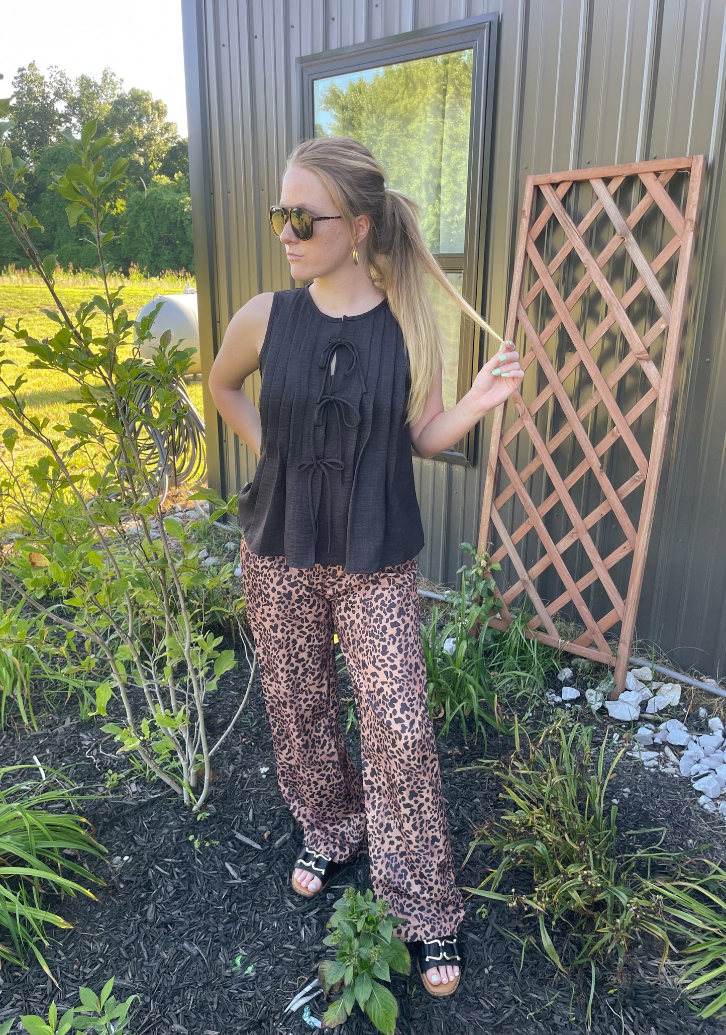Black Solid Tie-Front Top