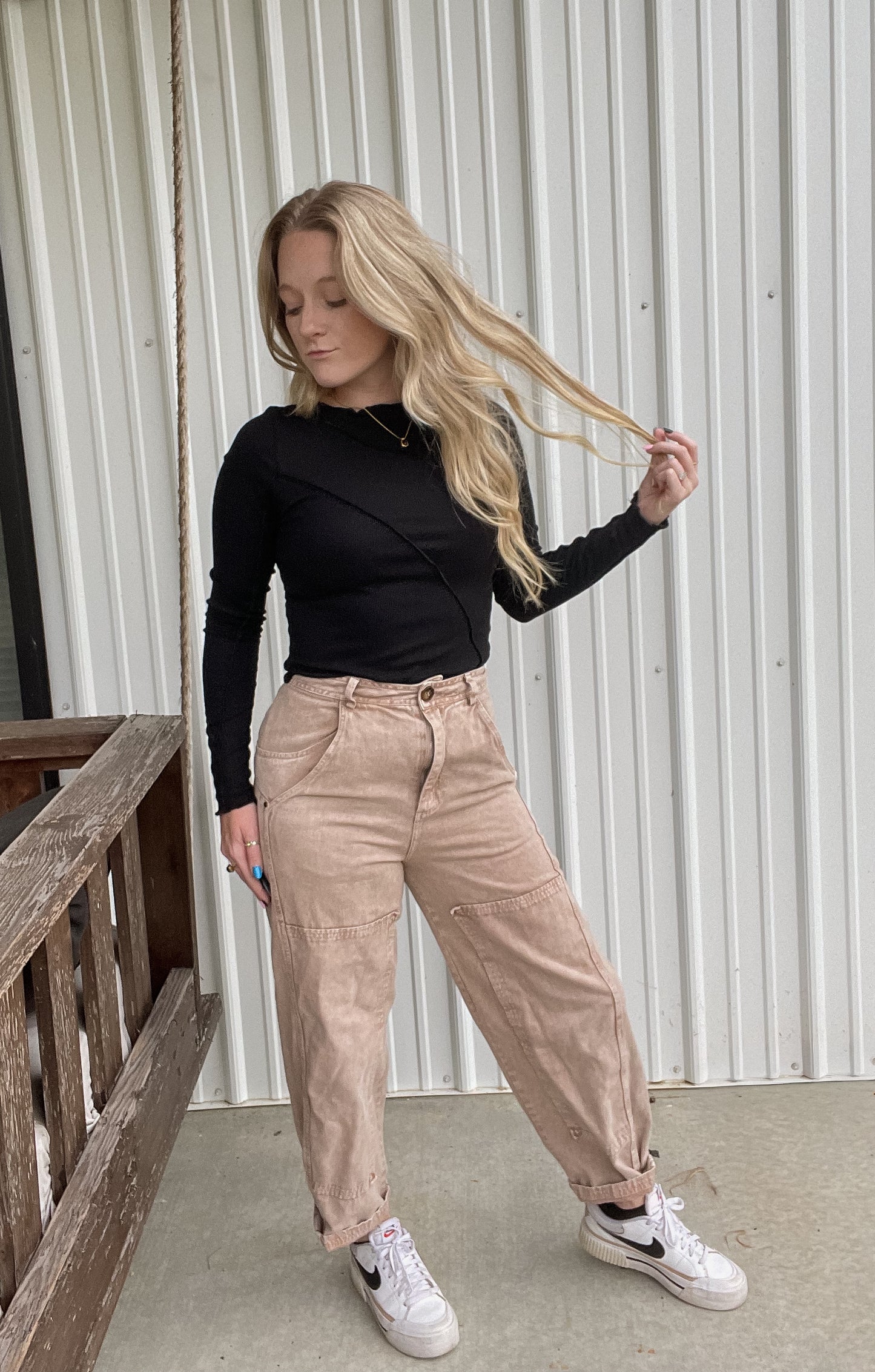 Asymmetrical Raw Edge Black Top