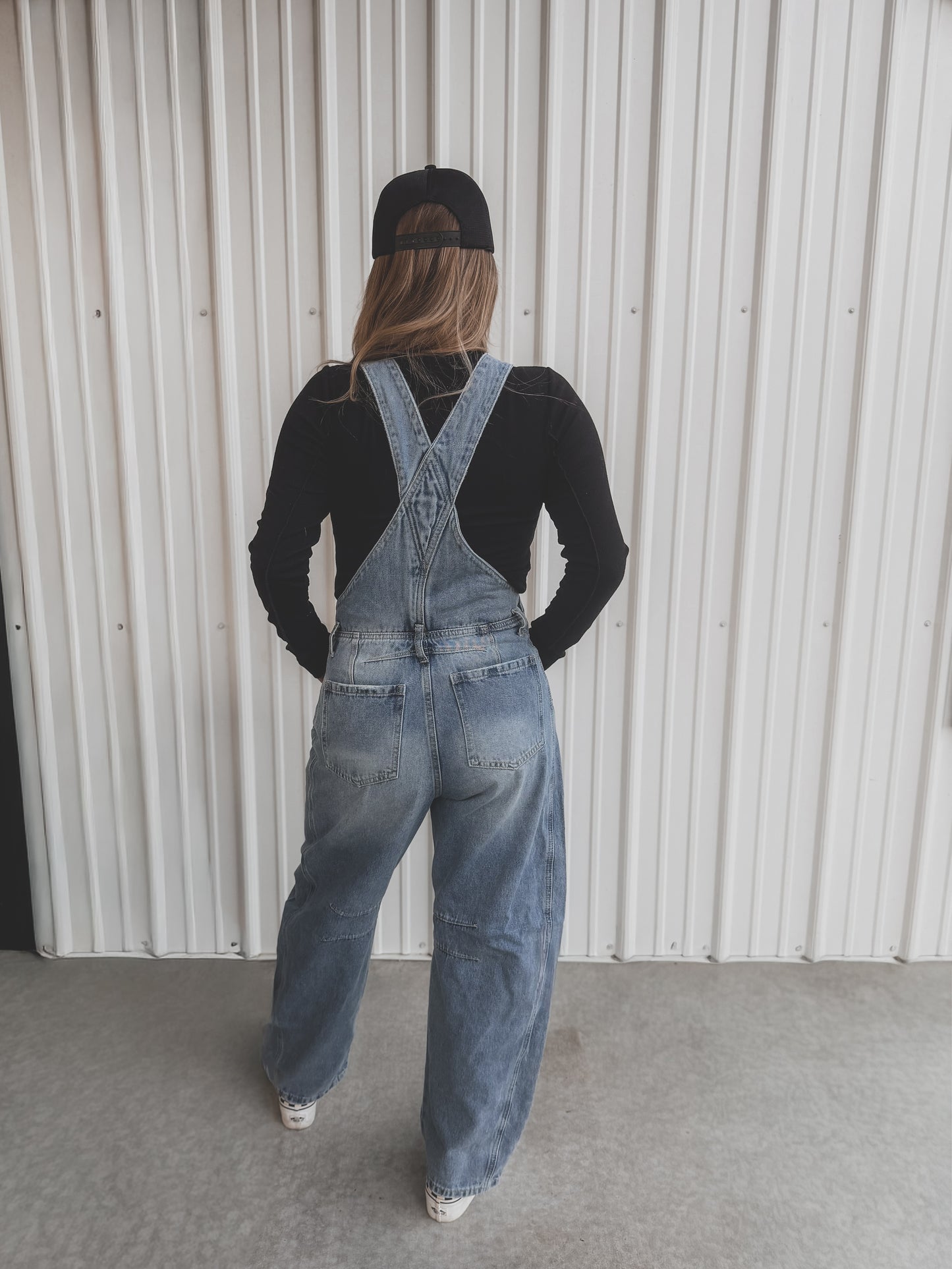 Barrel-Leg Denim Overalls