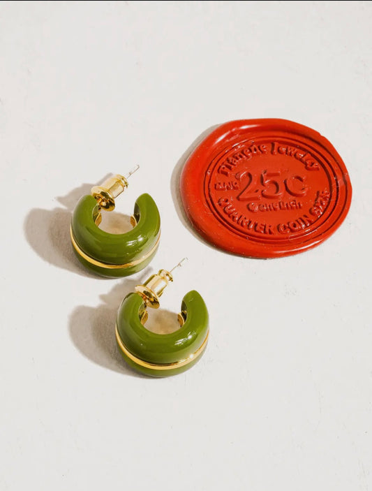 Arlo 18k Gold & Green Small C Hoop Earrings