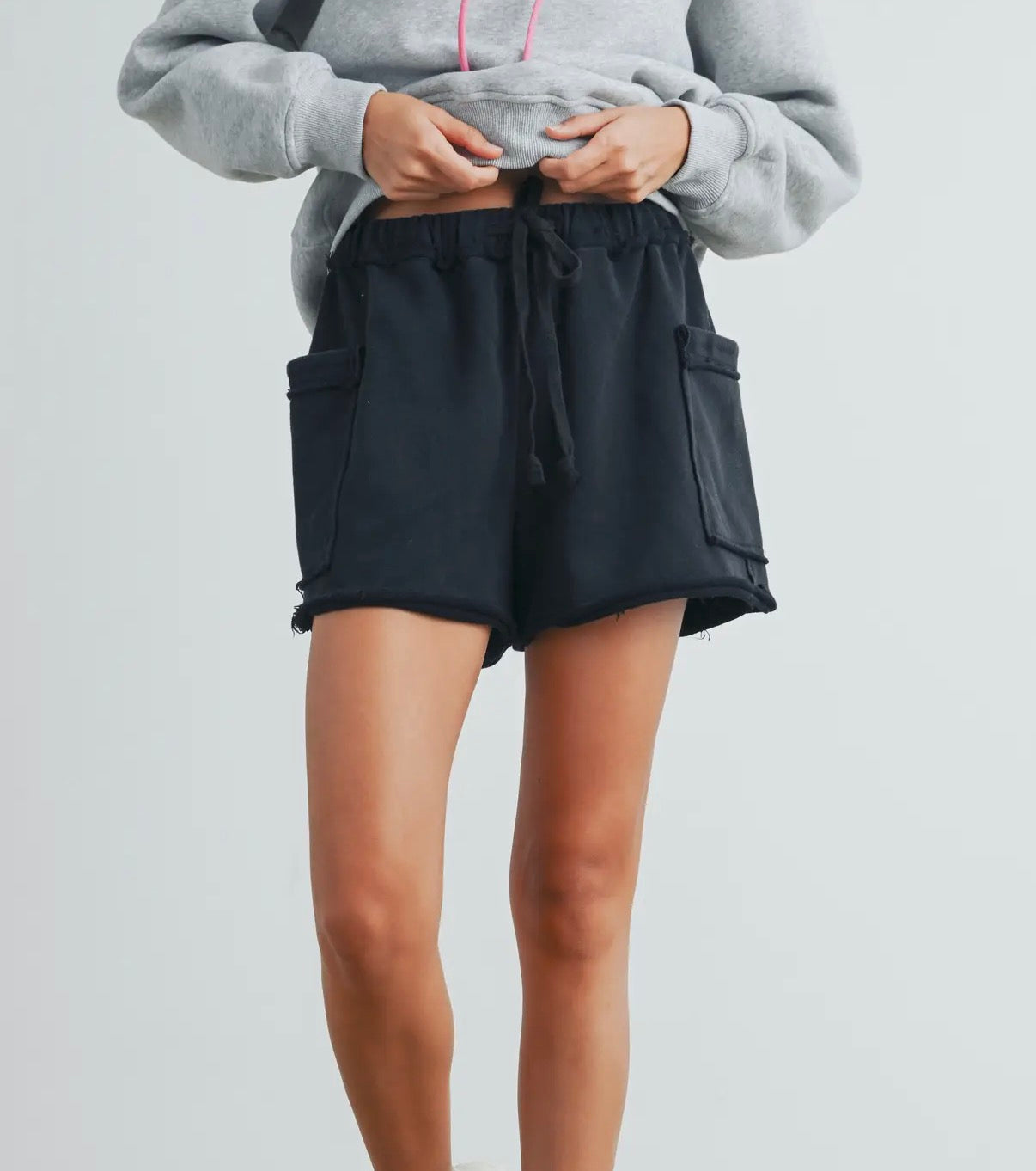 Black Washed Drawstring Jogger Shorts