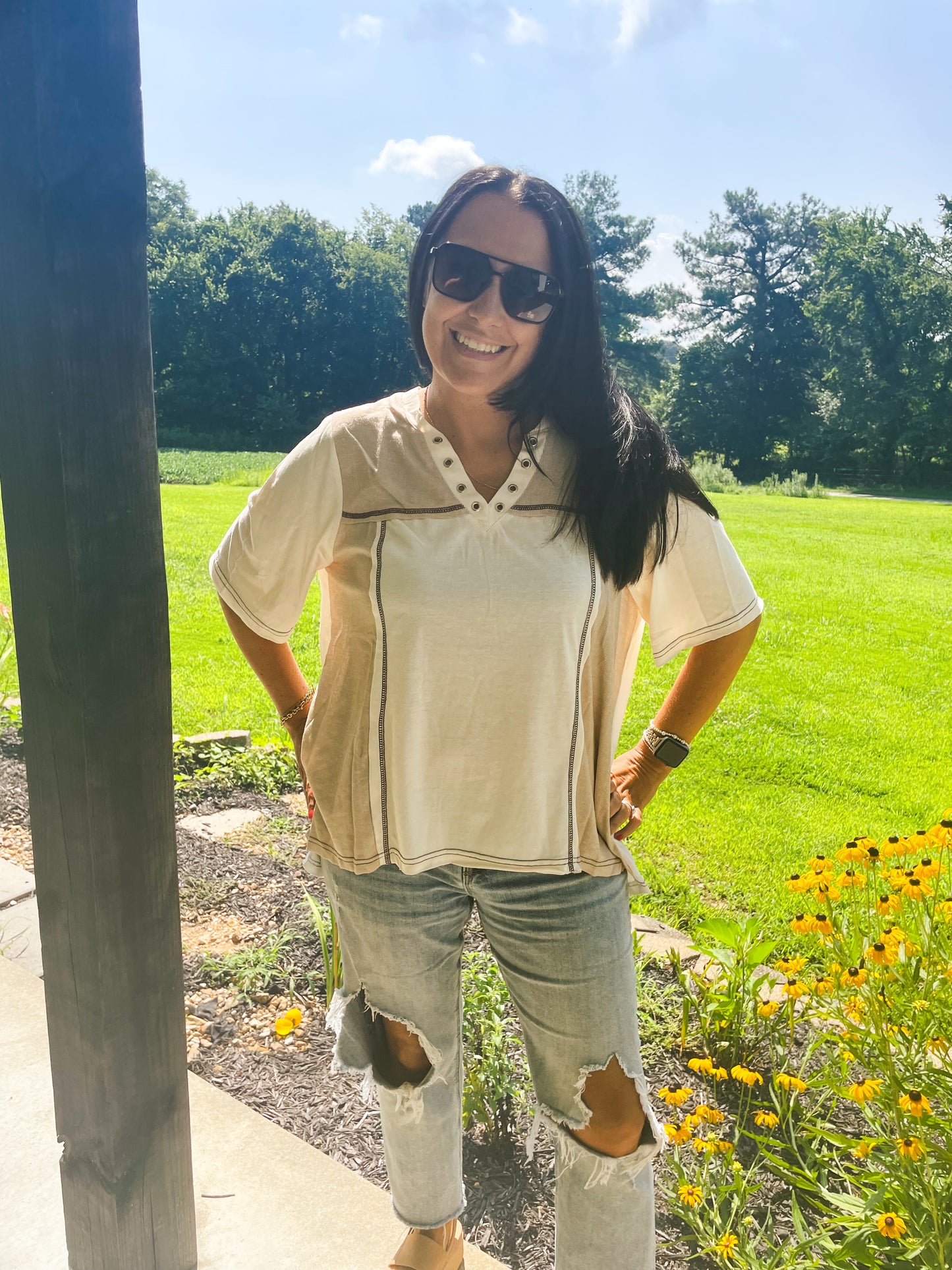Cream Two-Tone Top
