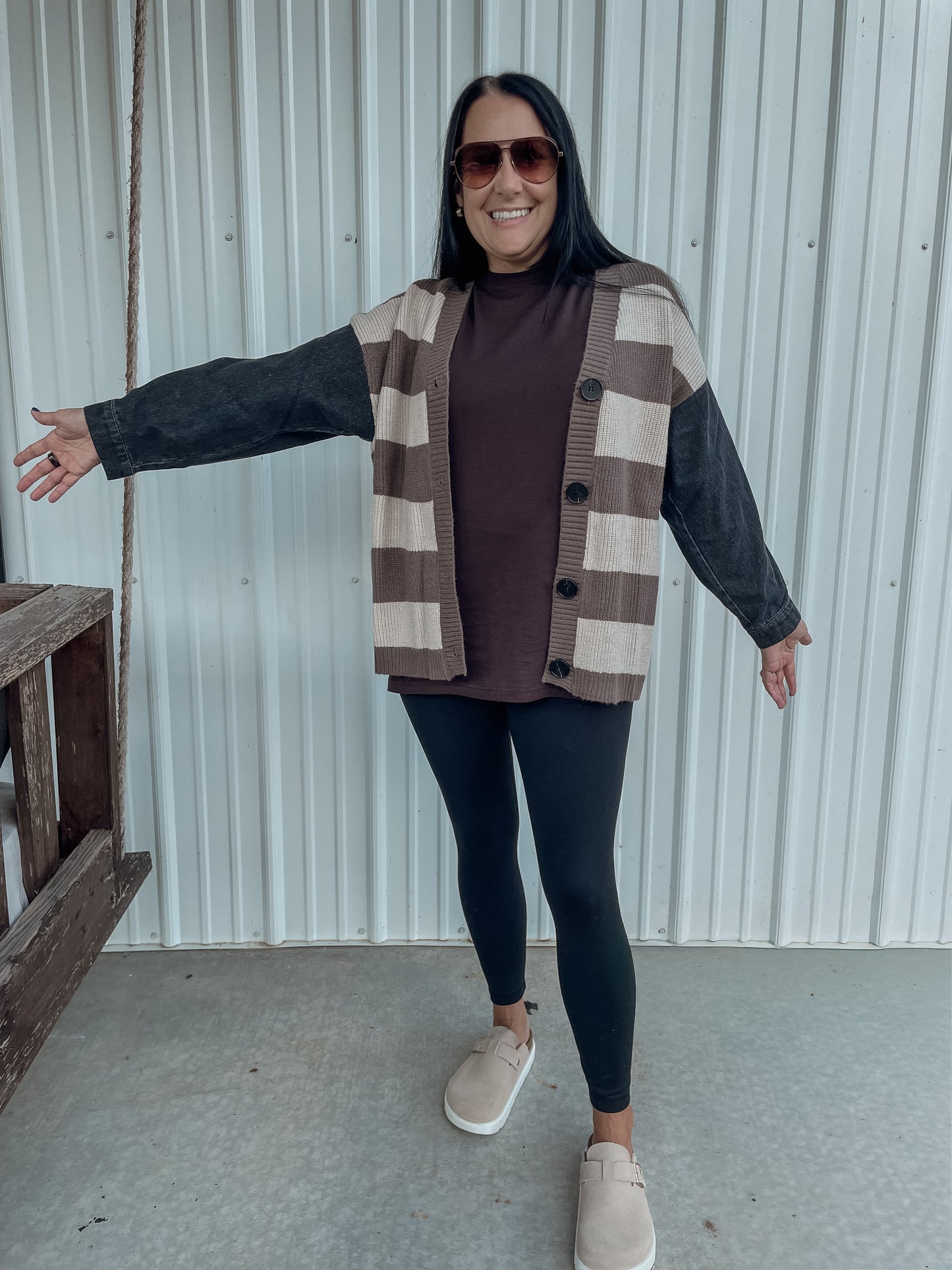 Denim Sleeve Striped Cardigan