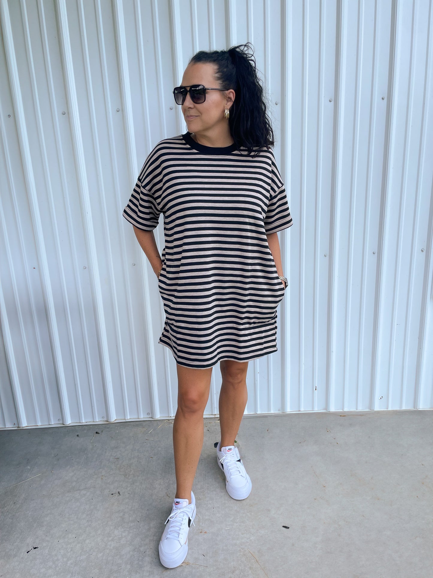 Striped Knit Oversized Tshirt Dress