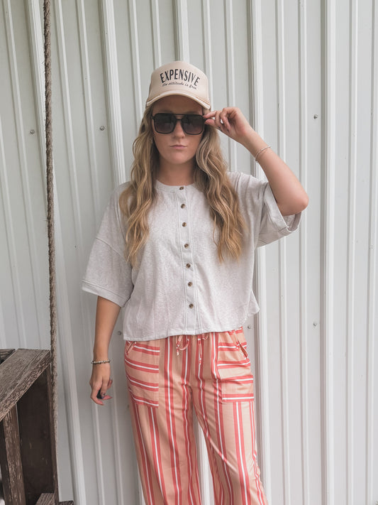 Gray Boxy Button Down Top