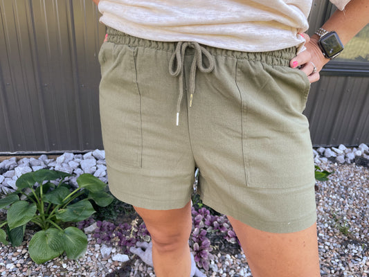 Olive Linen Shorts