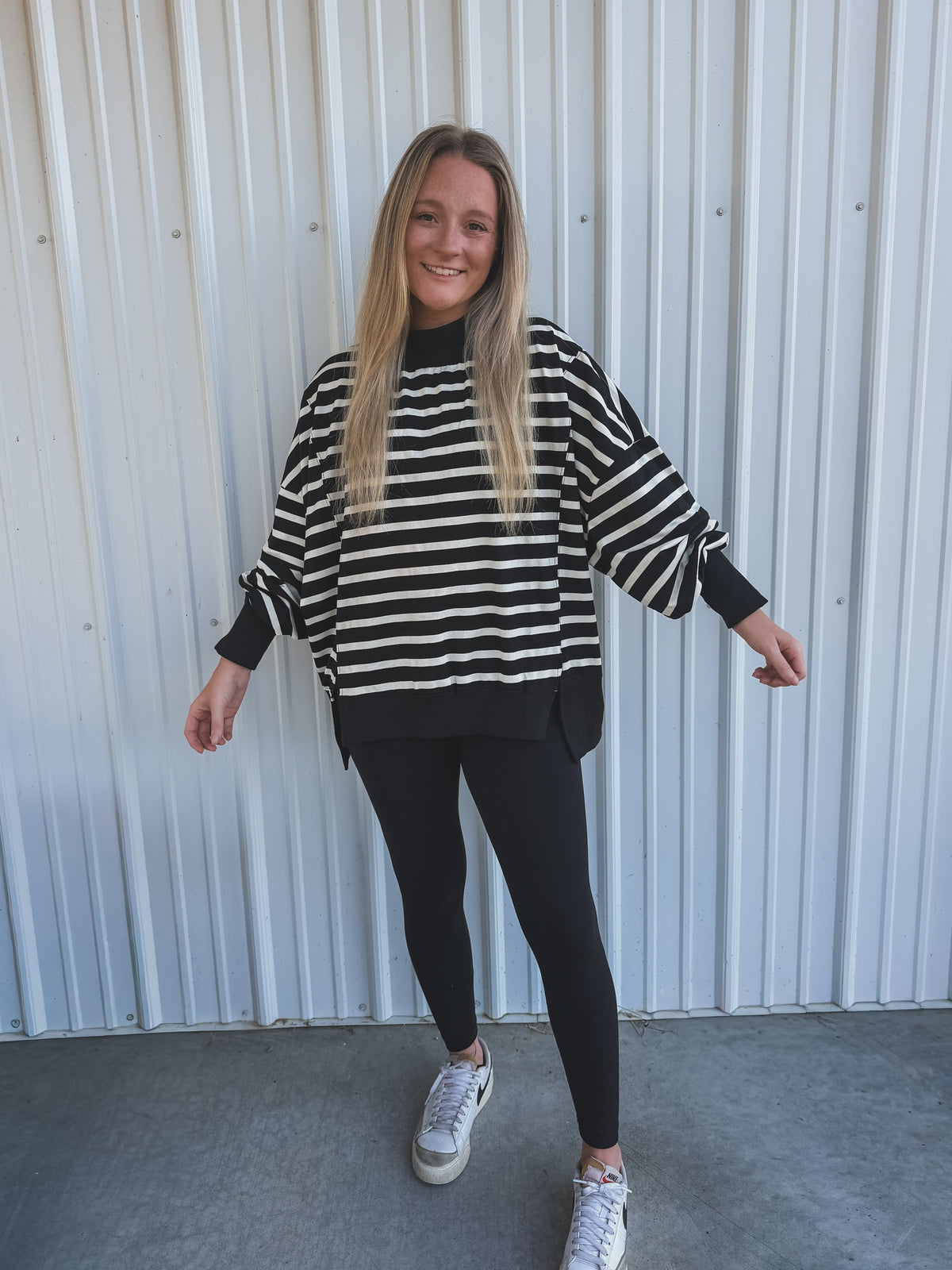 Black & Cream Striped Mockneck