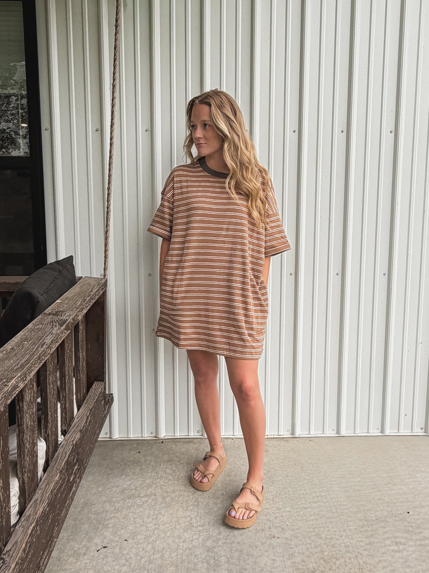Brown Stripe Tshirt Dress