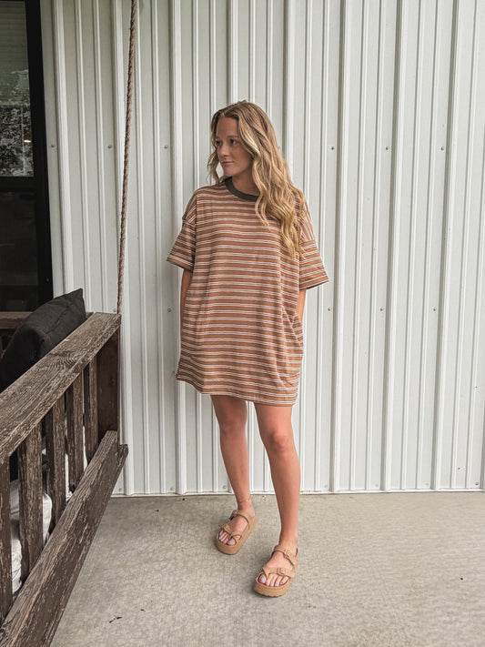 Brown Stripe Tshirt Dress