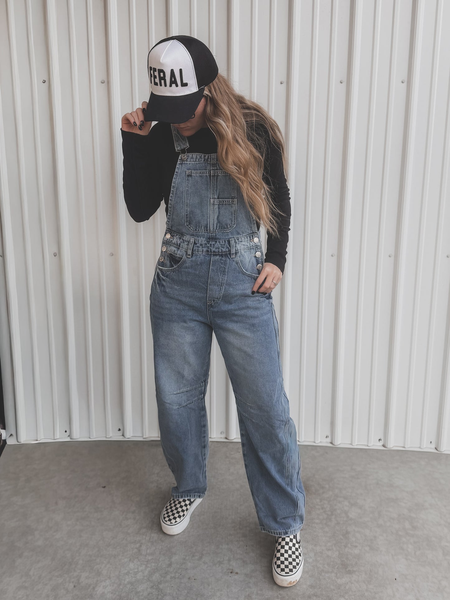 Barrel-Leg Denim Overalls
