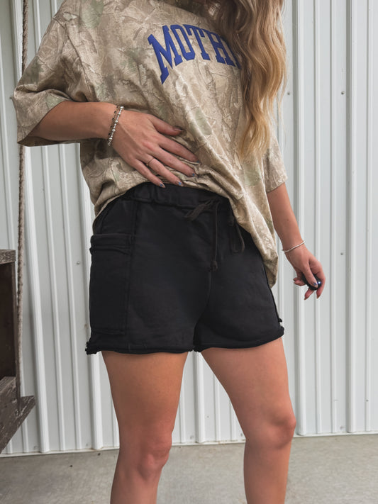 Black Washed Drawstring Jogger Shorts