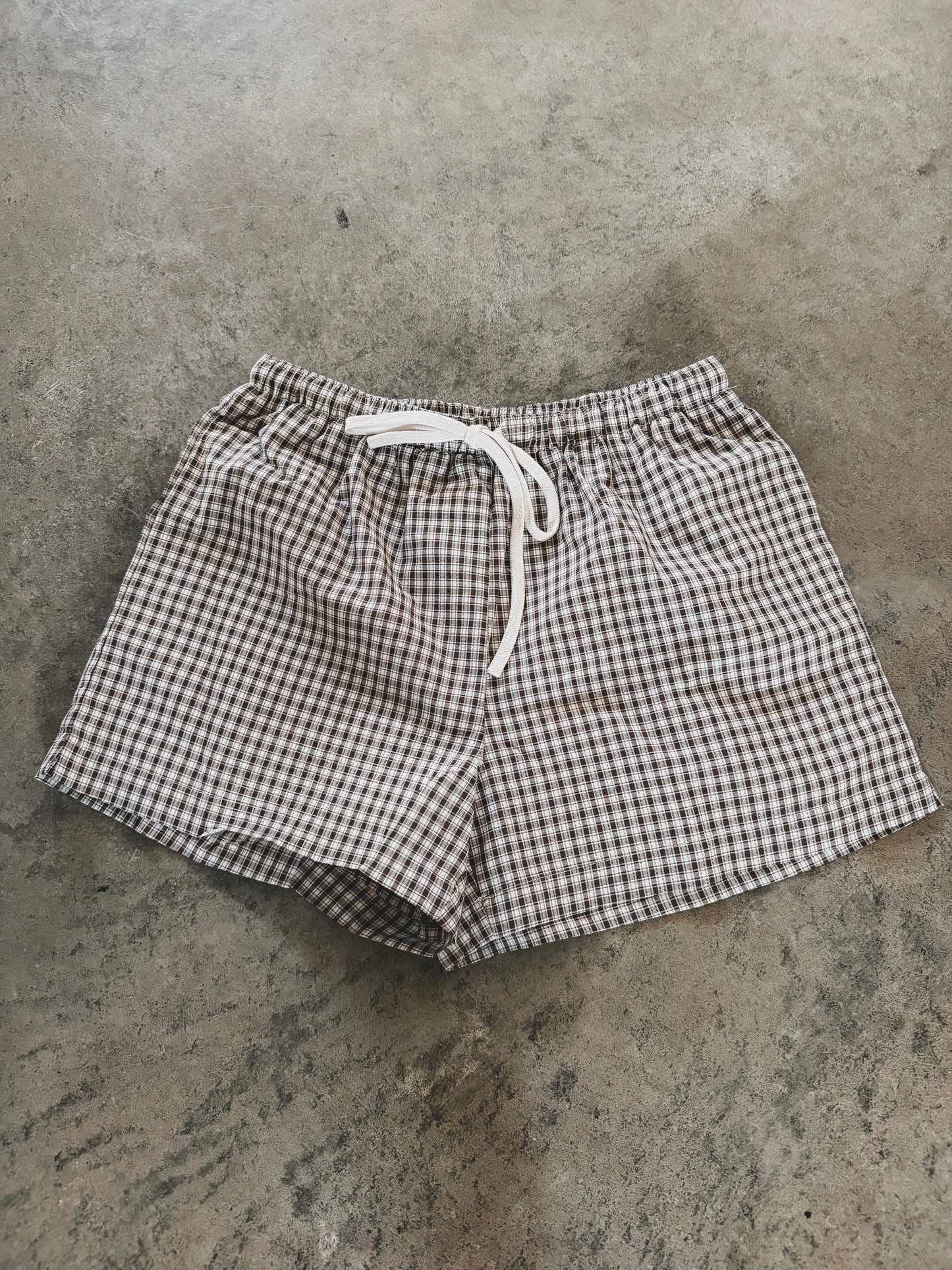 Brown Plaid Linen Shorts