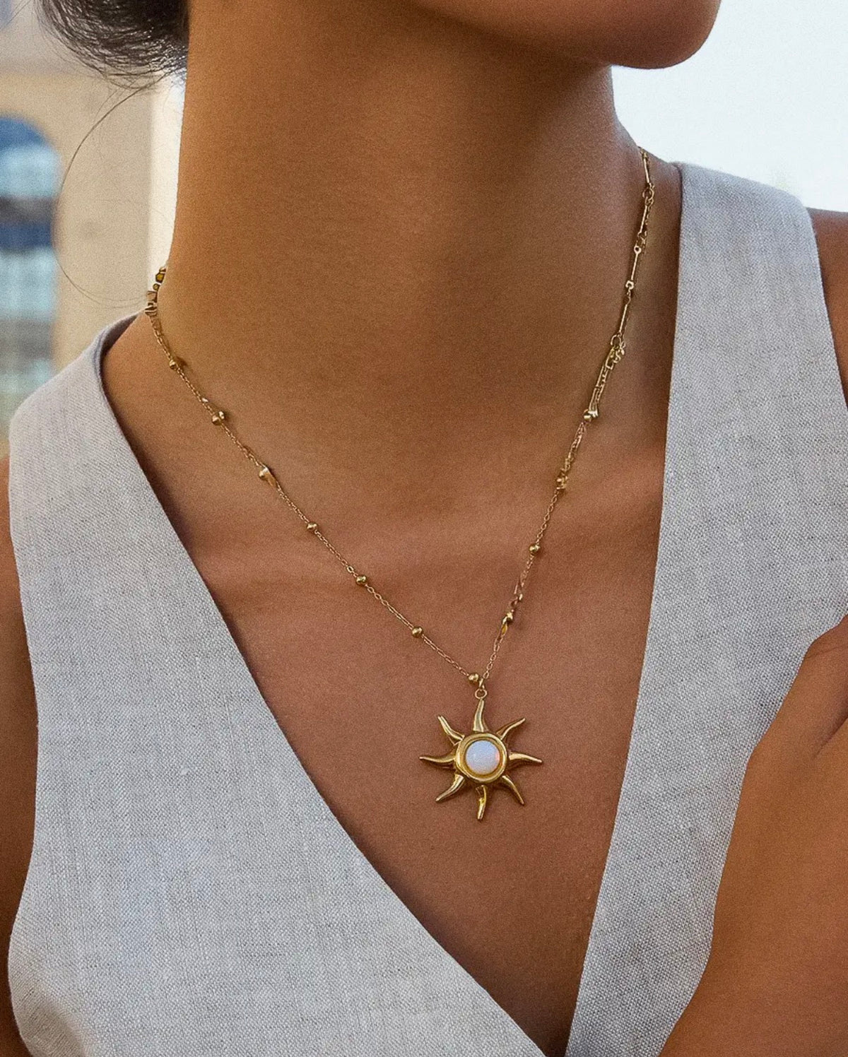 Astoria Sun Pendant Chain Necklace