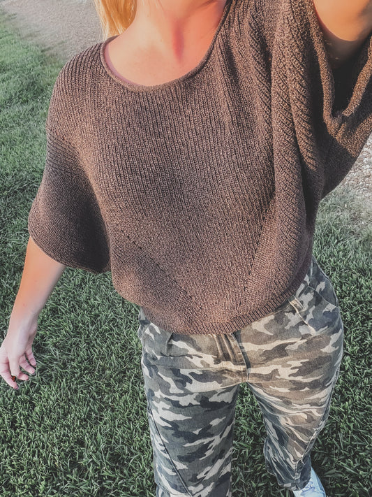 Brown Pointelle Sweater