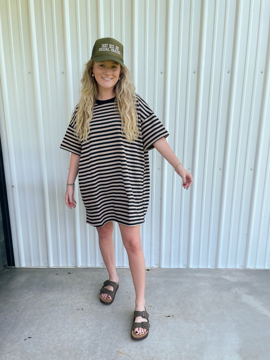 Striped Knit Oversized Tshirt Dress